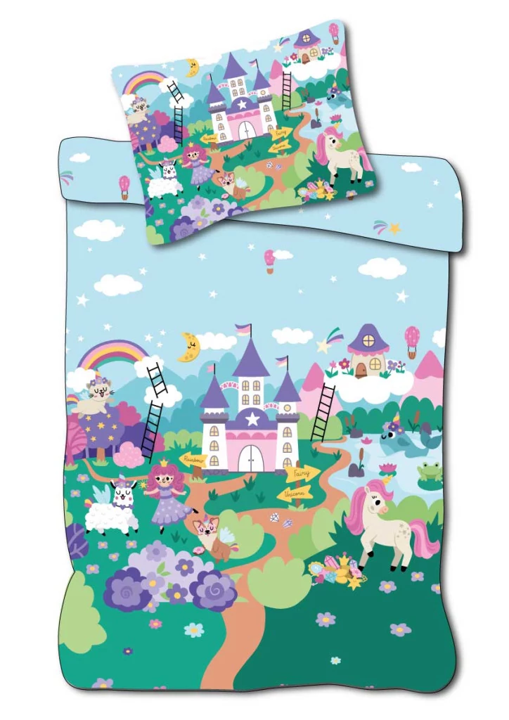 Unikornis Fairyland gyerek, ovis ágyneműhuzat 100×135cm, 40×60cm